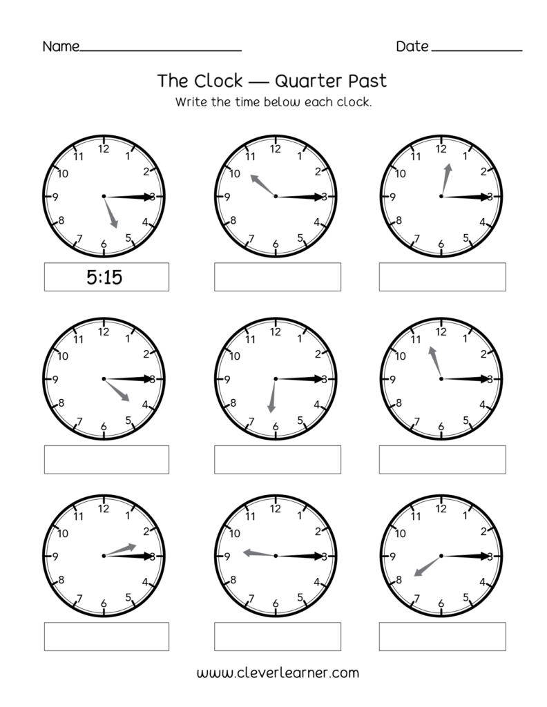 Telling Time Quarter Past The Hour Worksheets For 2nd Graders