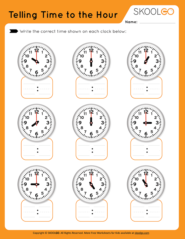 Telling Time To The Hour Worksheet By SKOOLGO