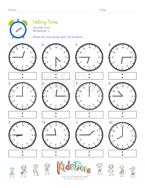 Telling Time Quarter Hour Worksheet 1 KidsPressMagazine Time