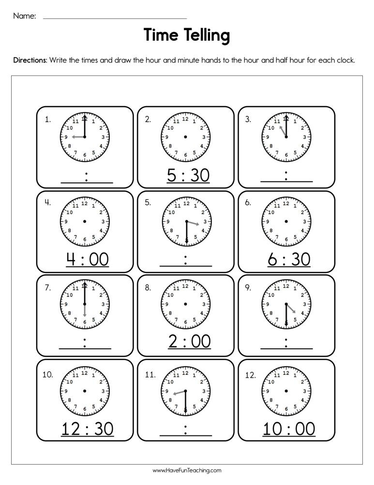 Time Telling Worksheet Have Fun Teaching
