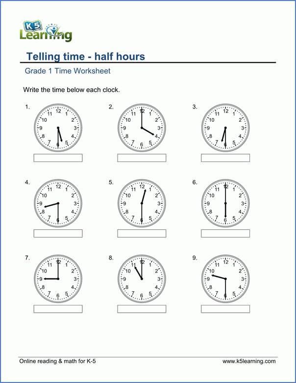 1st Grade Telling Time Worksheets Free Printable K5 Learning Telling