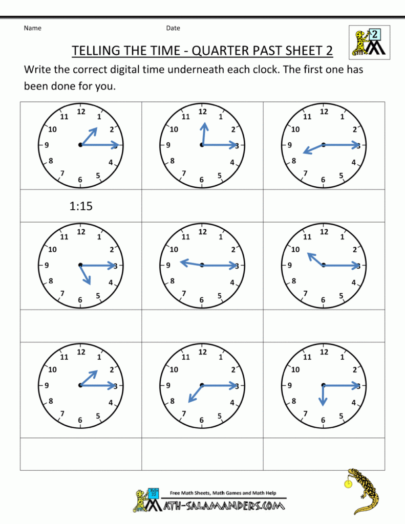 Clock Worksheet Quarter Past And Quarter To Telling Time Worksheets