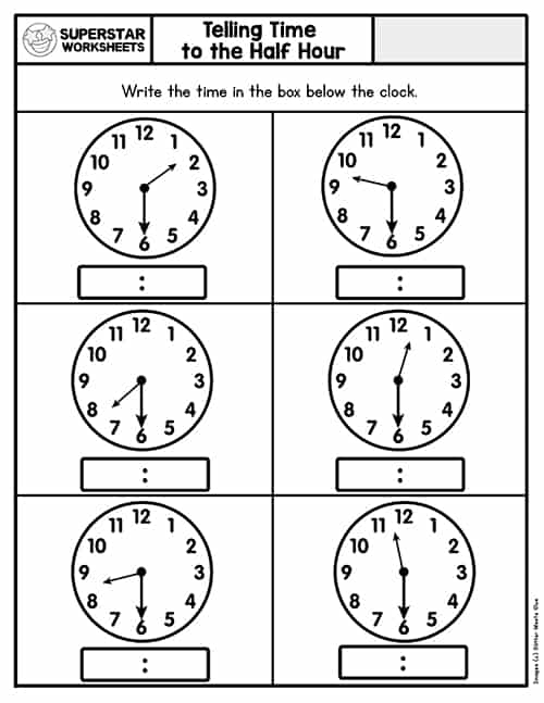 Grade 2 Telling Time Worksheets Reading A Clock Half Hours K5 Learning